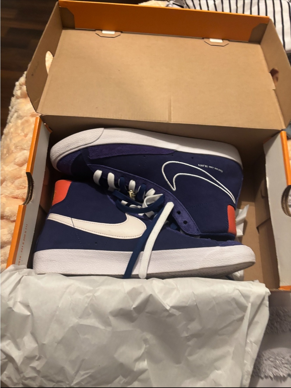 Nike Navy, Purple & White Mid-Top Sneakers with Orange Accent